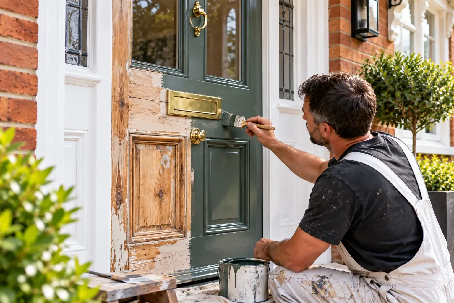 Front door stripped, repaired and repainted in a heritage colour